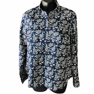 J. Crew Navy w Deer Print Popover Cotton Shirt